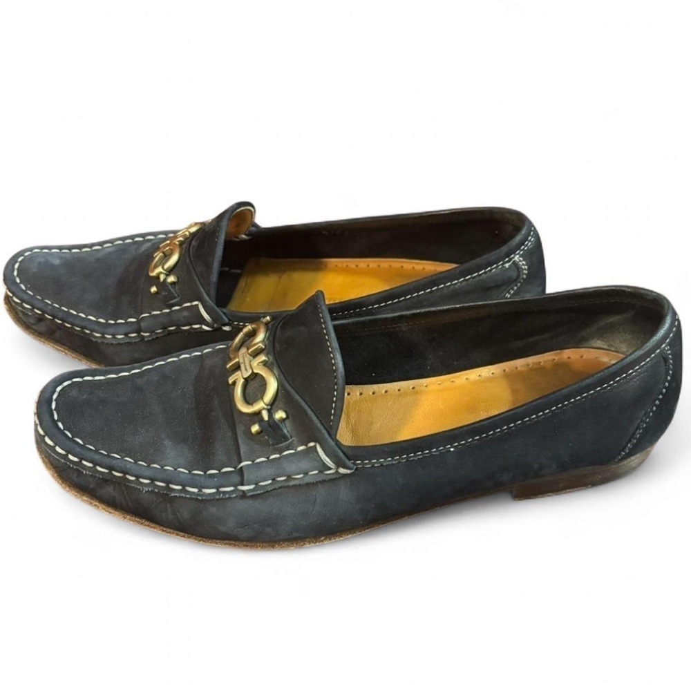Salvatore Ferragamo Womens Black Suede Loafers Sz 9 AA Gancini Bit Slip On Italy - Picture 5 of 8